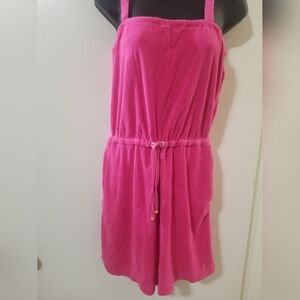 Juicy Couture Pink Terry Romper Medium JC Logo Drawstring One Piece Jumpsuit M
